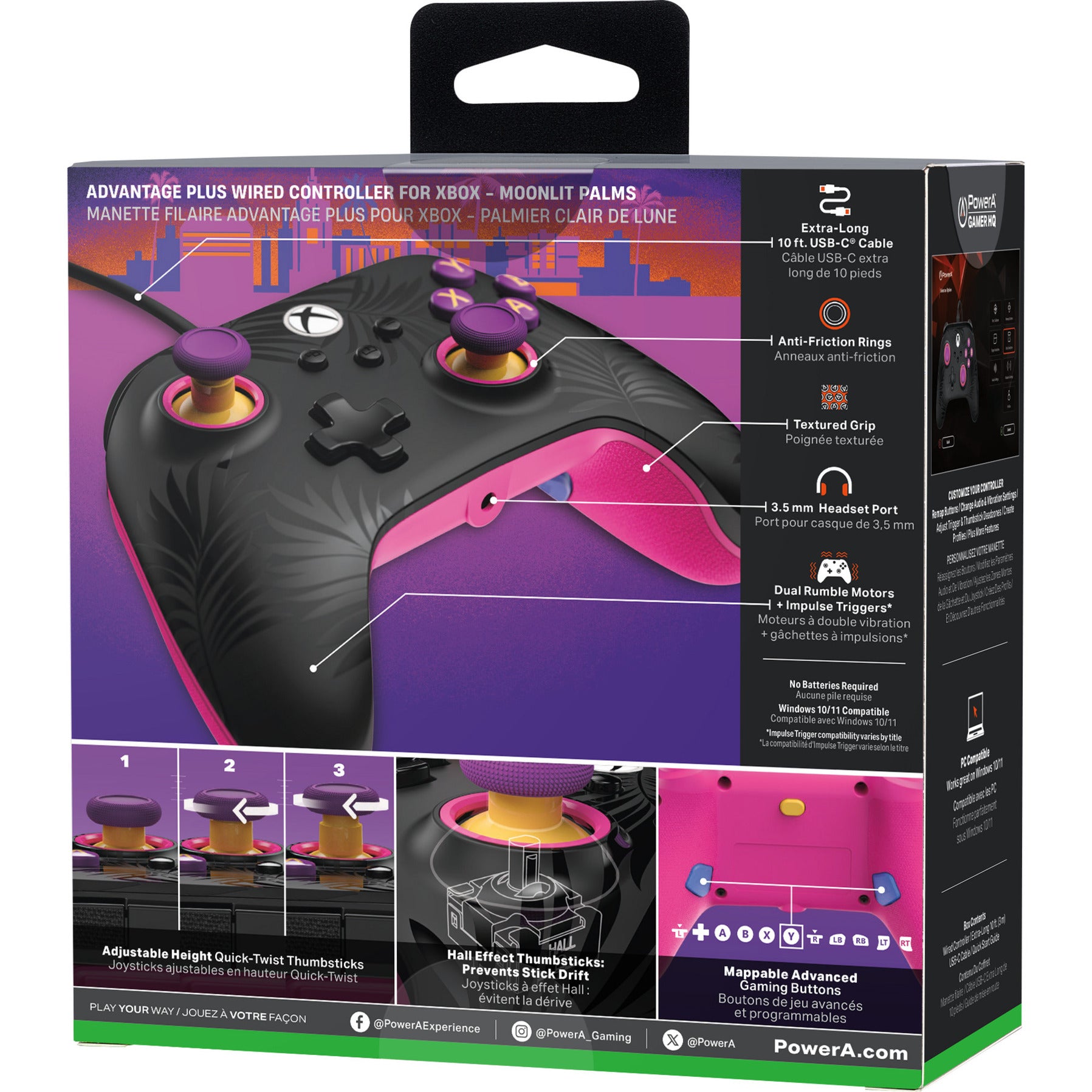 Powera Advantage Plus Manette filaire pour Xbox Series X|s – Palmiers au clair de lune (rose, Xbox Series X|s, Xbox One, PC)