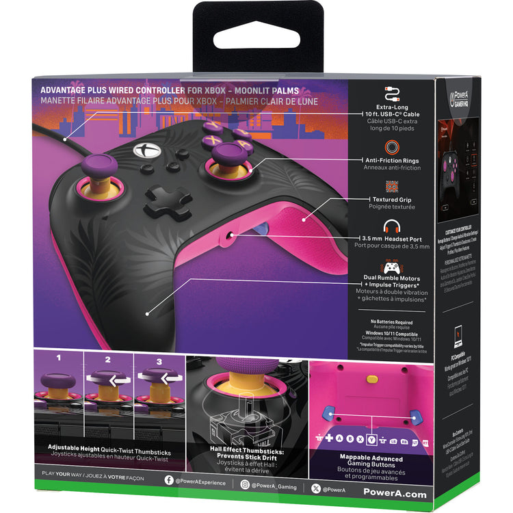 Powera Advantage Plus Manette filaire pour Xbox Series X|s – Palmiers au clair de lune (rose, Xbox Series X|s, Xbox One, PC)