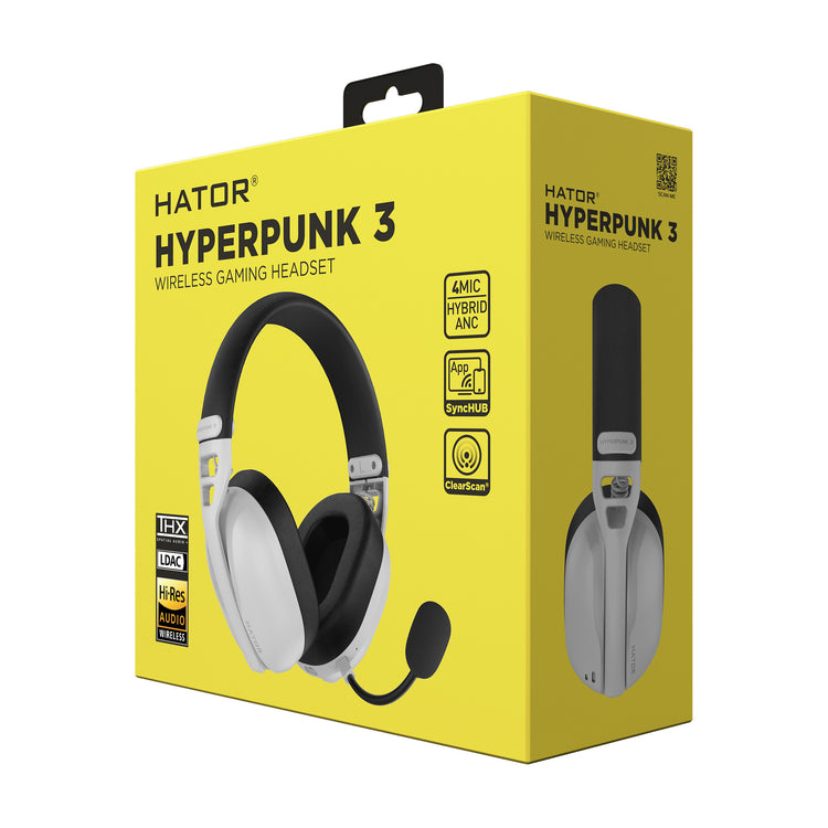 Hator hyperpunk 3 casque de jeu sans fil (blanc, 2,4 GHz Bluetooth 5.4 USB-C)
