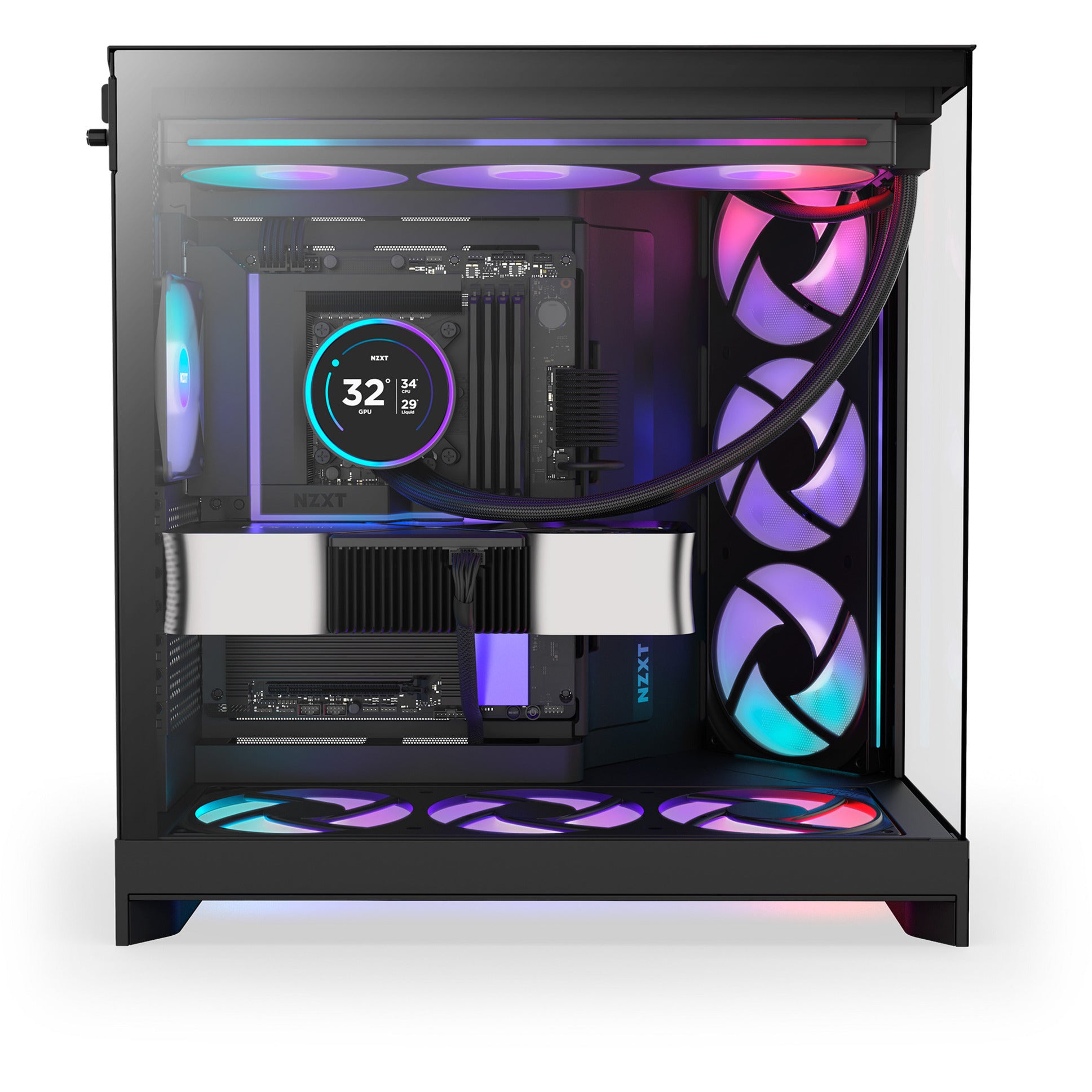 Boîtier tour midi Nzxt h9 flow rgb+ (noir (mat) | 2x usb-a | 1x usb-c | rgb | verre trempé)