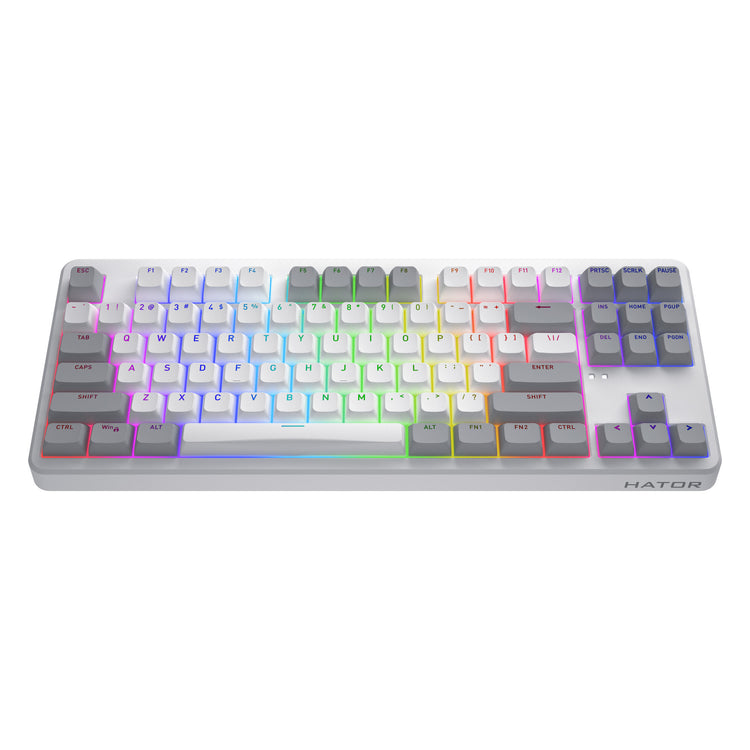 Hator rockfall 3 tkl sans fil, clavier de jeu (blanc, disposition américaine, hator aurum orange, RVB, touches PBT, hotswap, Bluetooth USB-C 2,4 GHz)