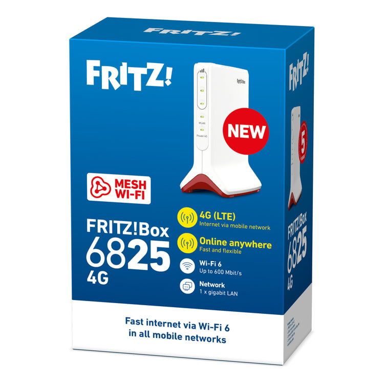 Fritz! box 6825 4g edition international routeur wlan lte (blanc rouge, wi-fi maillé, 4g 3g)