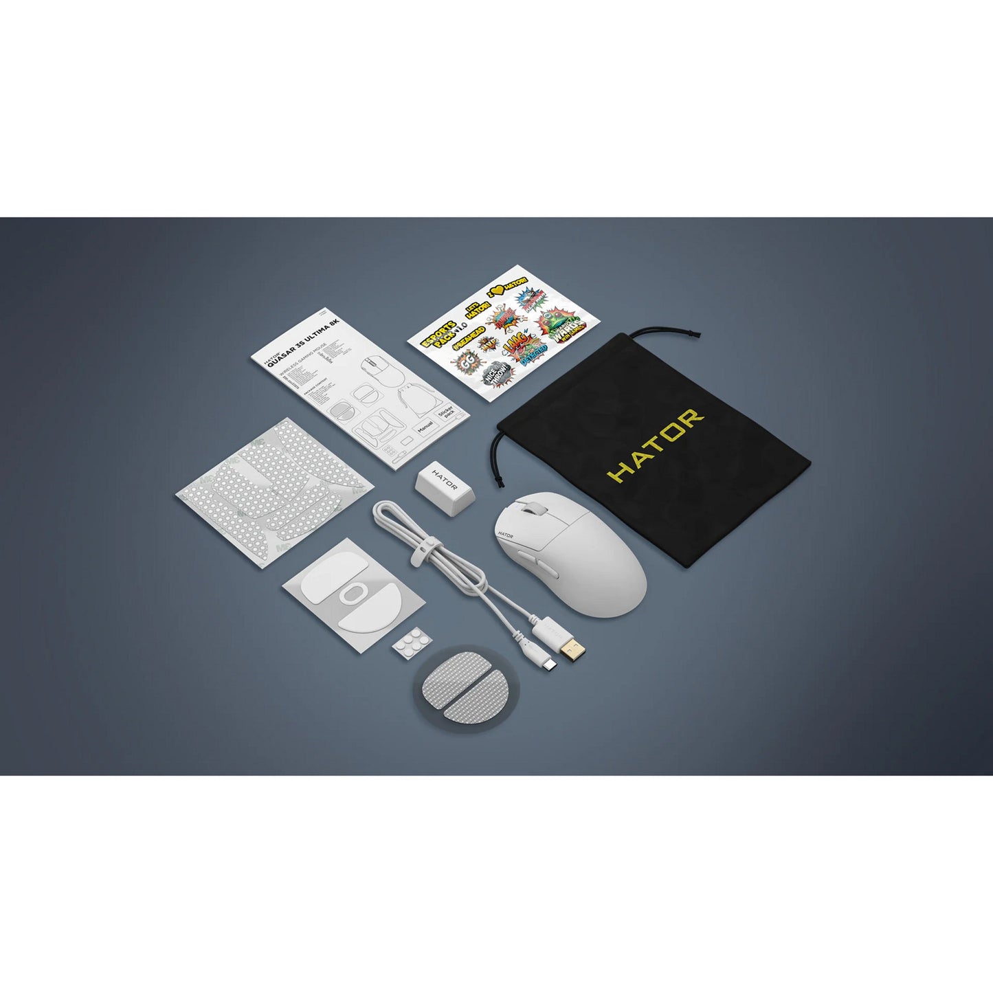 Hator Quasar 3S Ultima 8K Souris de jeu sans fil (Blanc, 30 000 DPI, Bluetooth USB 2,4 GHz)