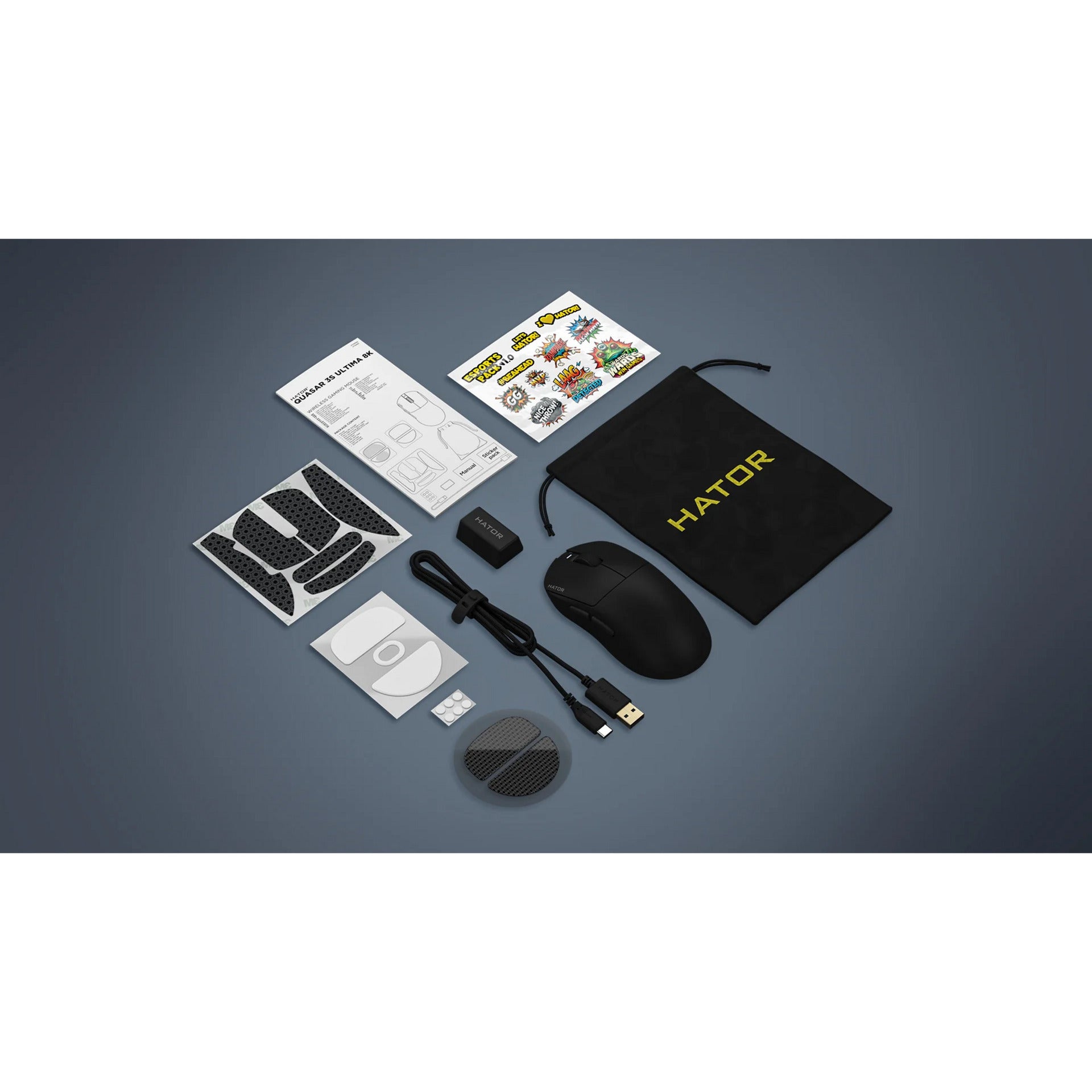 Hator Quasar 3S Ultima 8K Souris de jeu sans fil (noir, 30 000 DPI, Bluetooth USB 2,4 GHz)