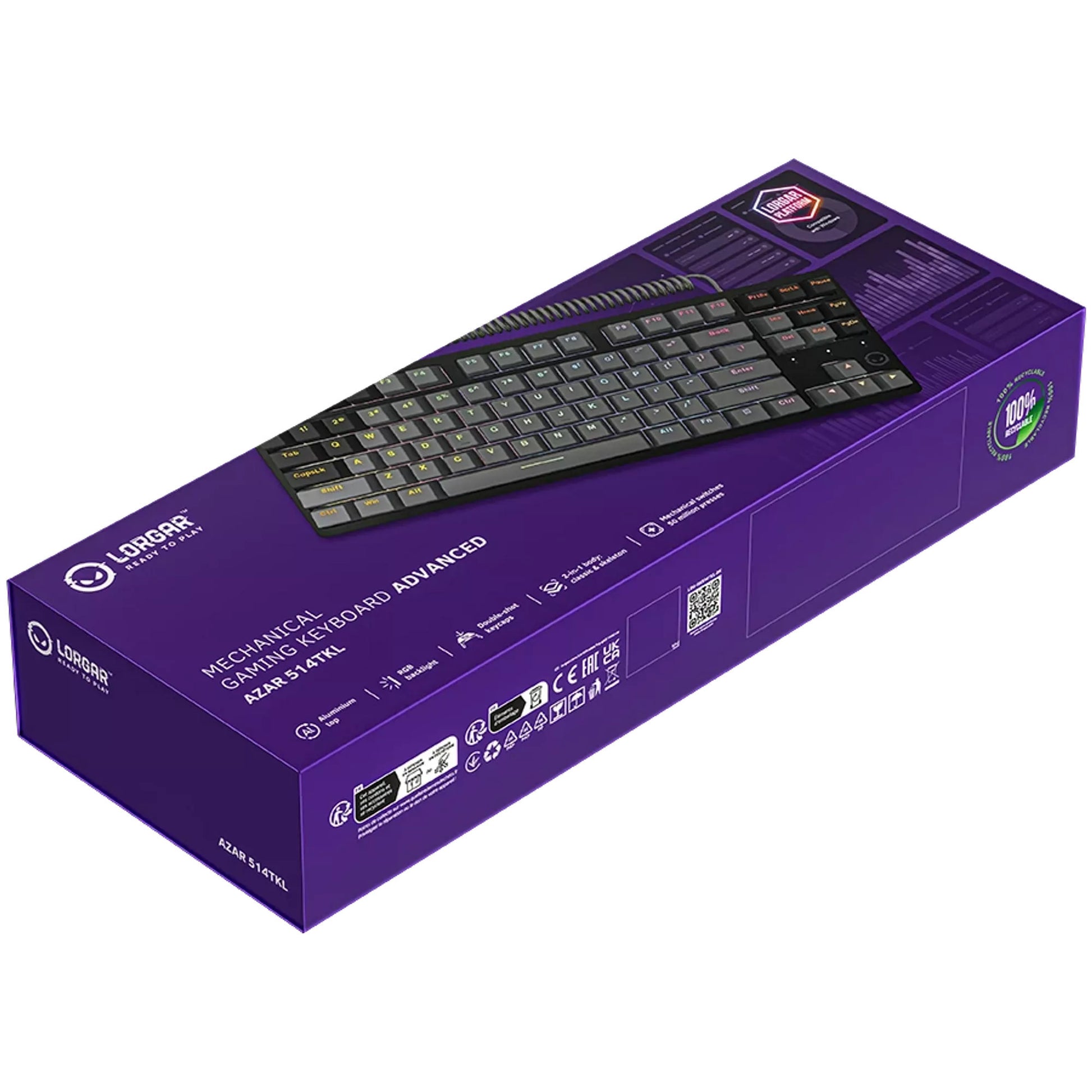 Lorgar azar 514tkl, clavier de jeu (noir, disposition américaine, logar dream, tkl, rgb)