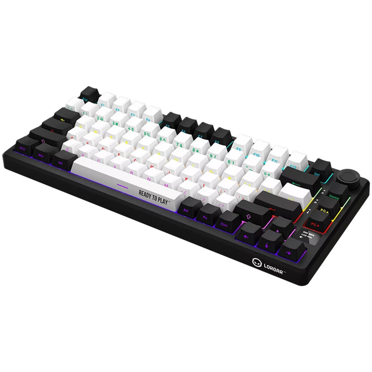 Lorgar kbp7075w, clavier de jeu (noir, disposition américaine, violet toxique logar, 75%, rvb, remplaçable à chaud, pbt double-shot, bluetooth 2.4ghz usb)