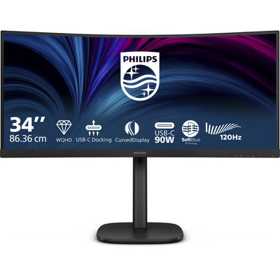 Philips 34b2u3600c 34 moniteur ultra-large incurvé (noir, HDMI, port d'affichage, 4x USB-A, USB-B, USB-C, RJ-45)