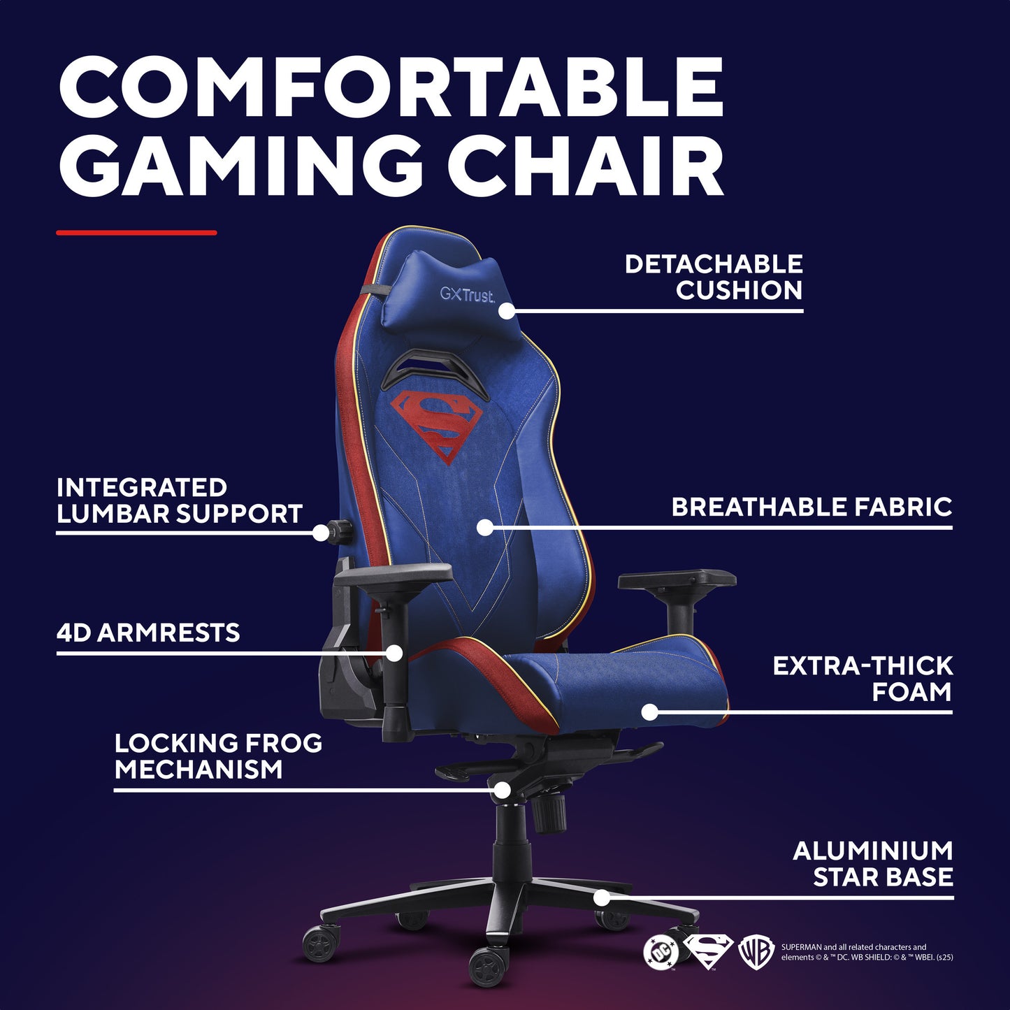 Trust GXT 721SM Ruya Pro Premium Chaise de jeu confortable (Bleu Rouge)