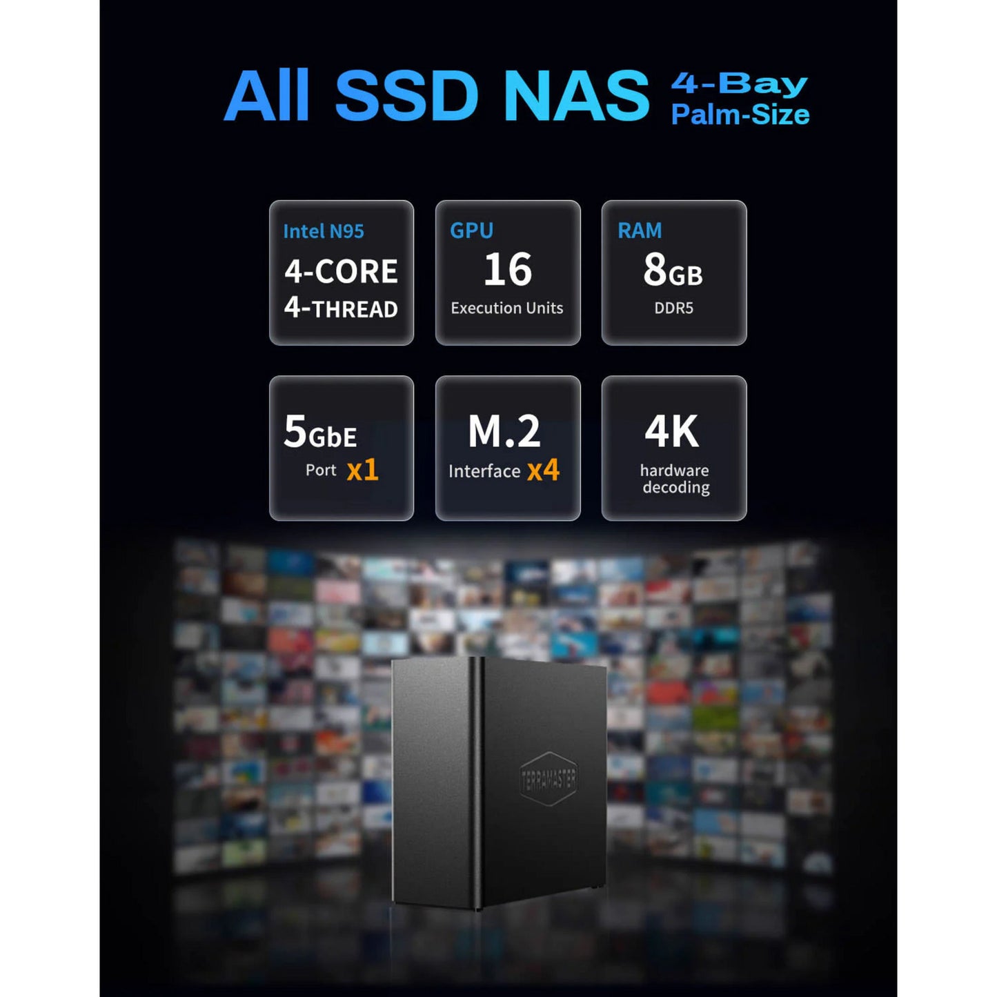 NAS SSD Terramaster f4 (noir, 1x 5GBE, HDMI, USB)