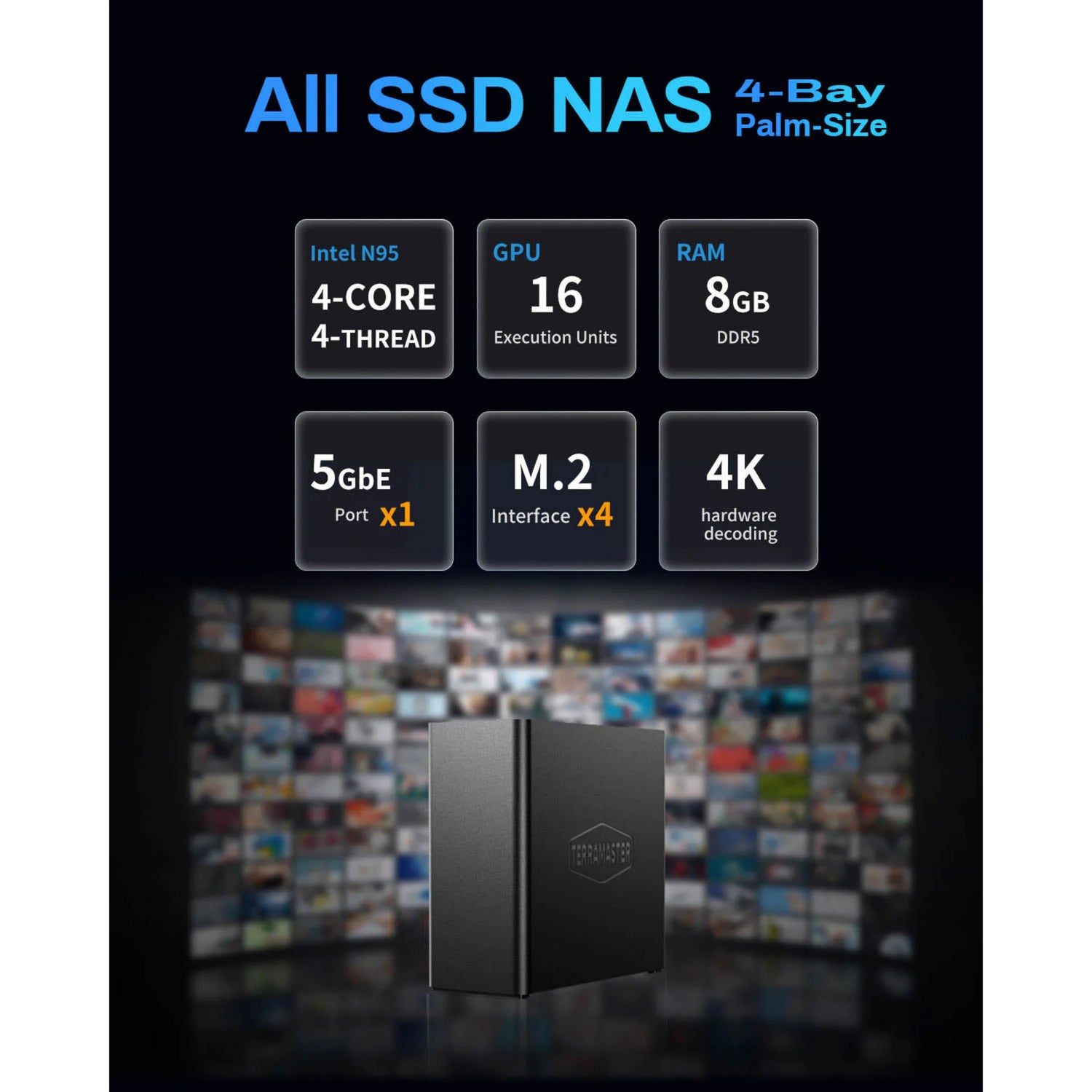 NAS SSD Terramaster f4 (noir, 1x 5GBE, HDMI, USB)