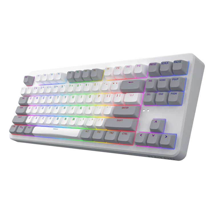 Hator rockfall 3 tkl sans fil, clavier de jeu (blanc, disposition américaine, hator aurum orange, RVB, touches PBT, hotswap, Bluetooth USB-C 2,4 GHz)
