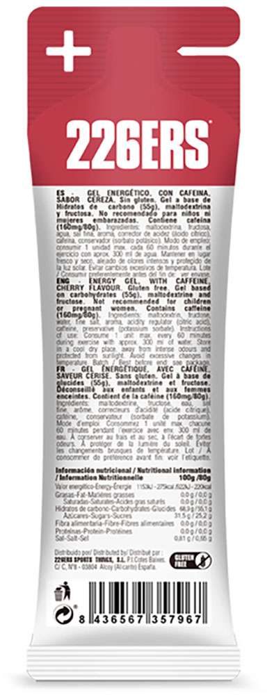 226ers gel de cerise à haute teneur en fructose 160 mg de caféine 80 g