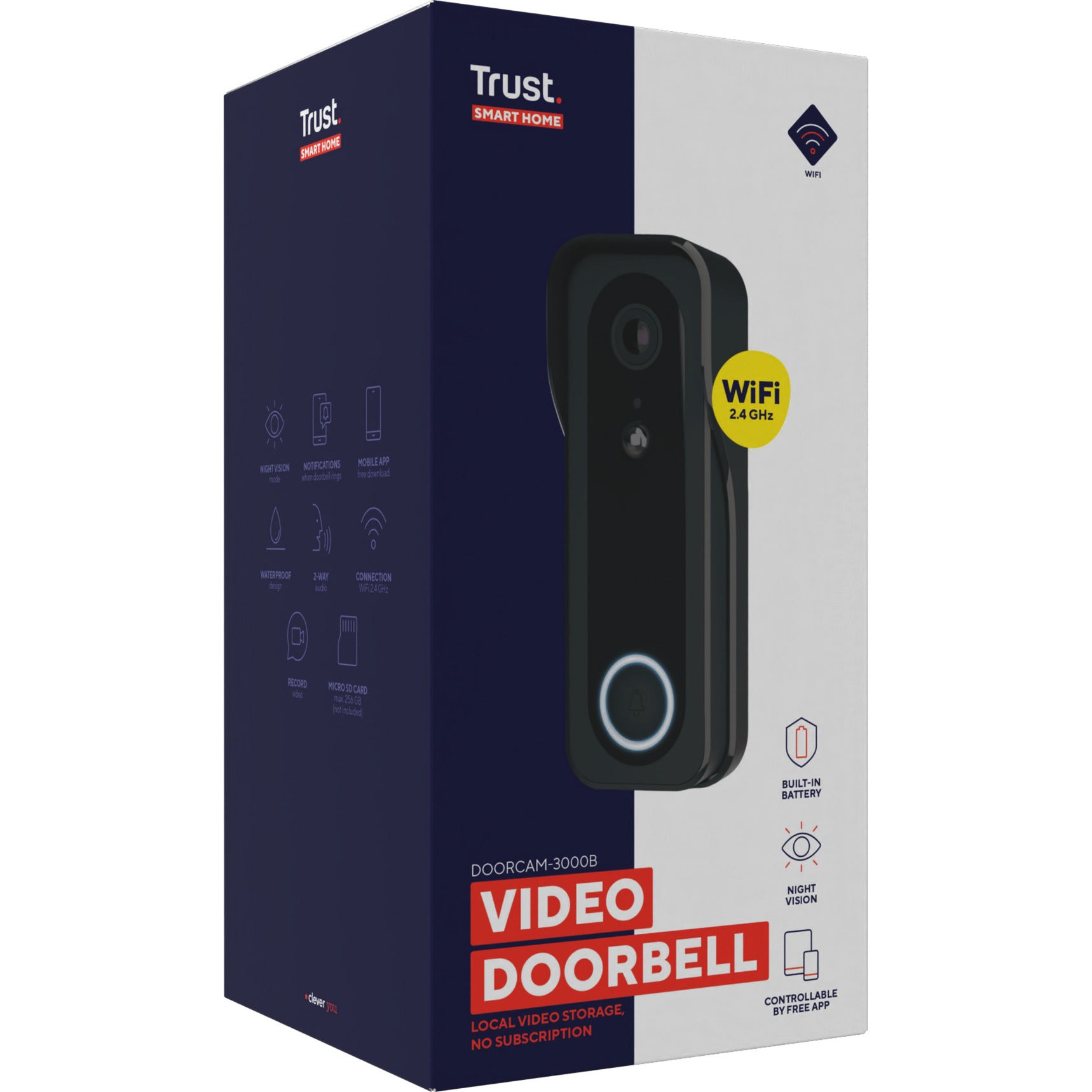 Trust doorcam-3000 caméra de sonnette WiFi intelligente (noir, WiFi 2,4 GHz)