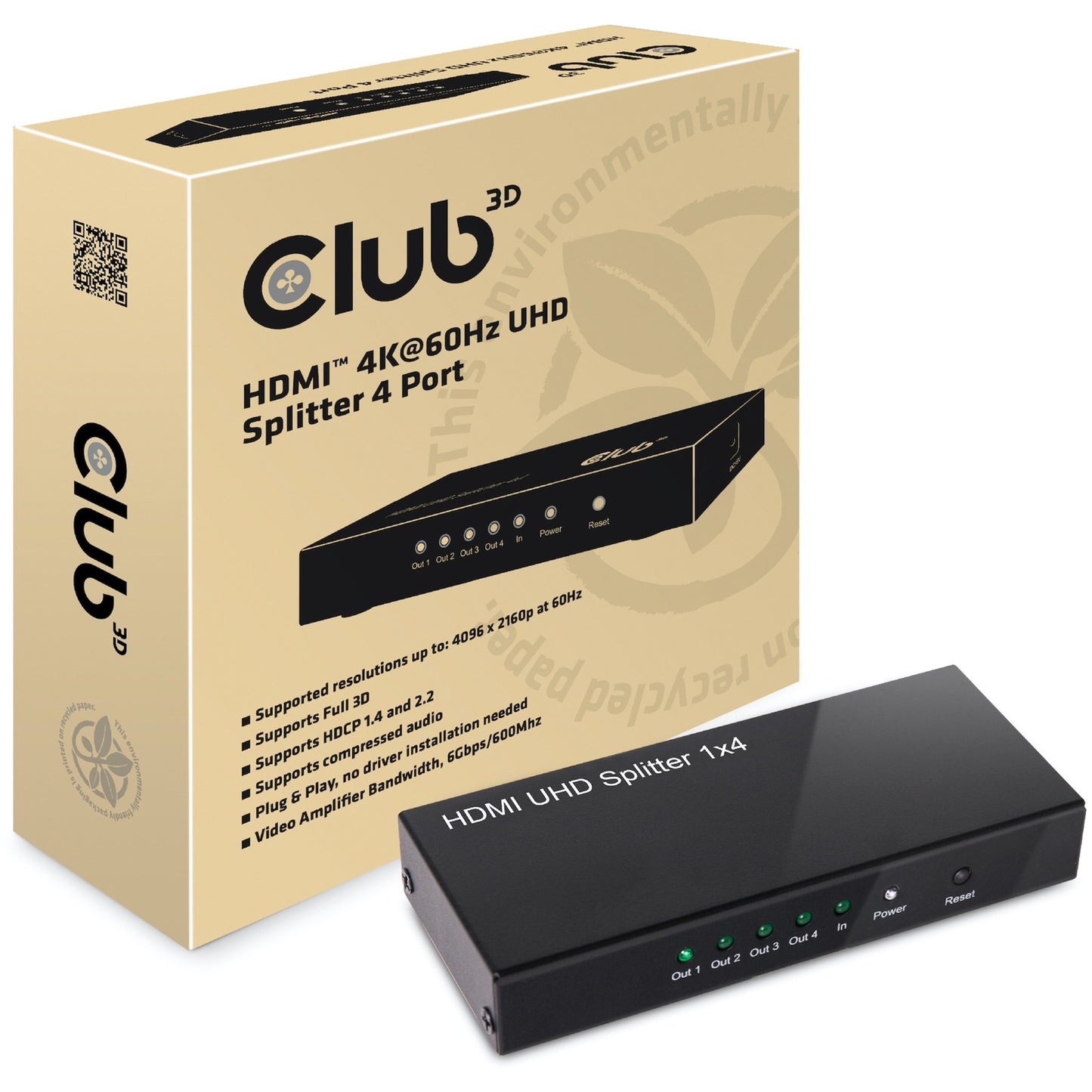 Club 3D HDMI 2.0 Splitter UHD 4 ports