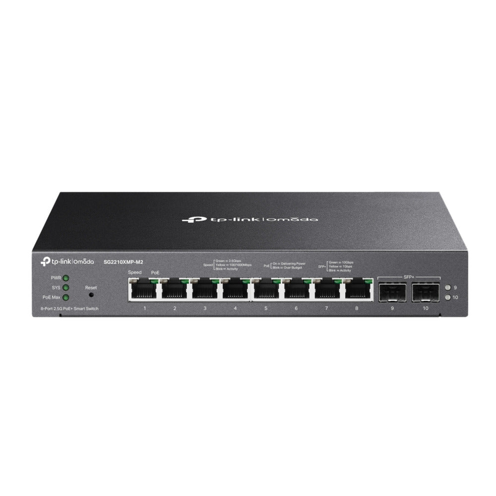 Commutateur intelligent tp-link omada sg2210xmp-m2 8 ports 2,5gbase-t (noir, 8x poe+, 2x 10ge sfp+)