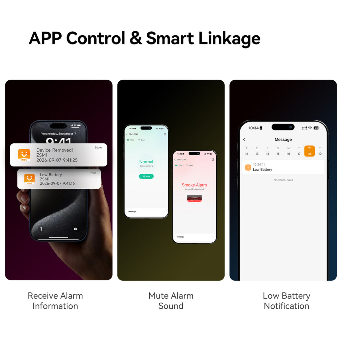 Détecteur de fumée intelligent Imou - bundle zsm1 (blanc, 3 pièces + passerelle intelligente zg2s, zigbee)