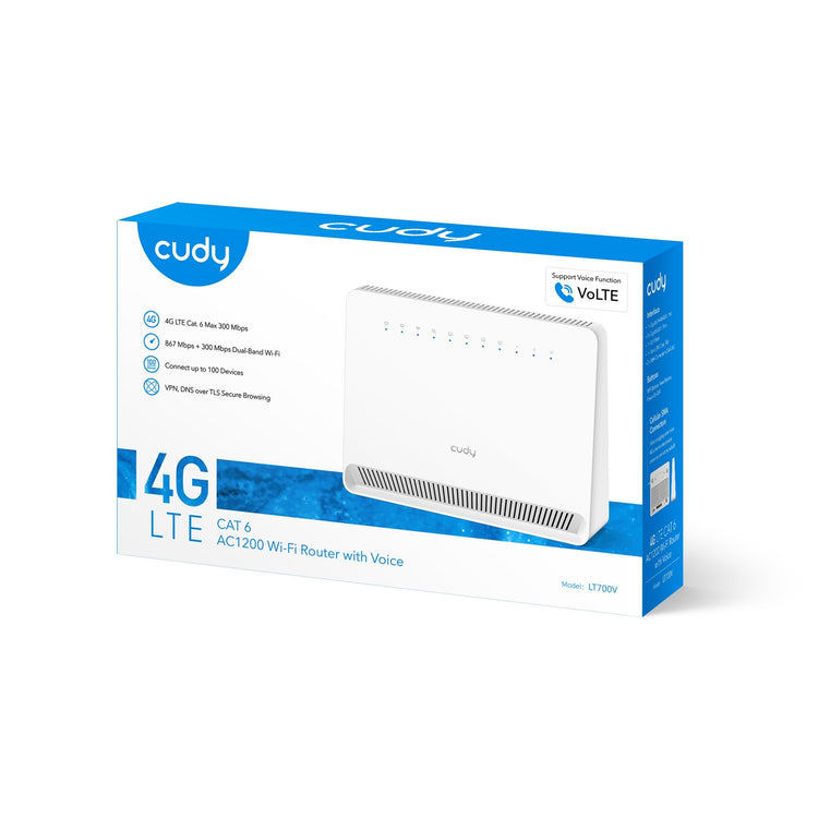 Cudy ac1200 wi-fi 4g lte-cat6 routeur gigabit lt700e routeur maillé (blanc, maillé, emplacement nano sim)