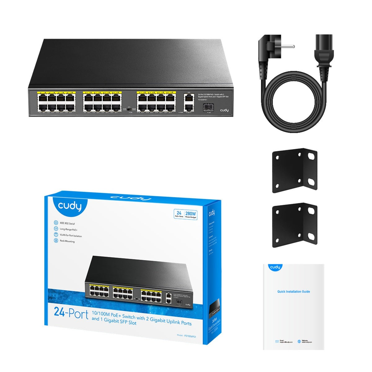 Cudy 24-port 10 100m Poe + commutateur