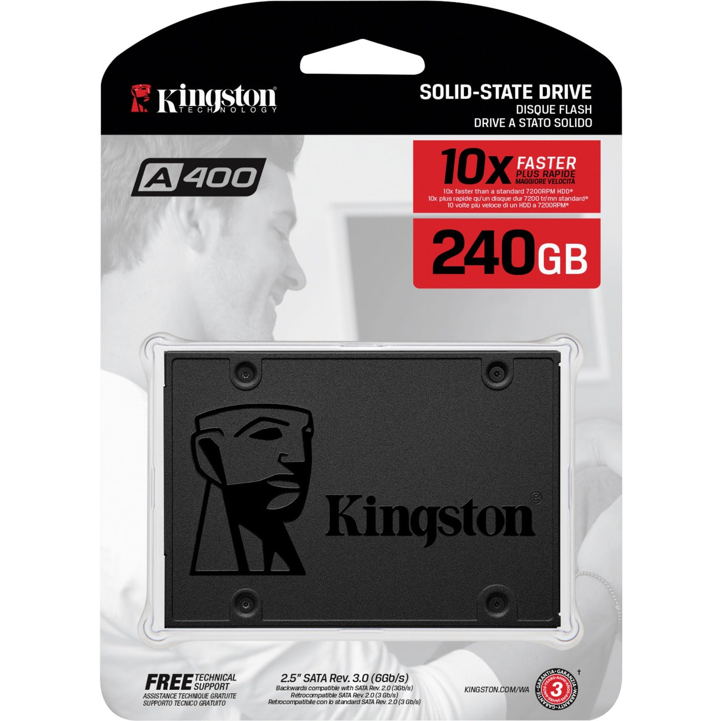 Kingston Kingston SA400S37 240G A400 SSD, 2,5 pouces, 240 Go, SATA3, 500 Mo, 350 Mo, 0,279w, noir