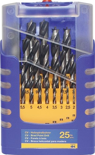 Fisch-tools jeu de forets hélicoïdaux à bois | 25 pièces | d. Pas de 1-13 mm 0,5 mm | acier au chrome vanadium | 1 pièce - 0120025k01 - 0120025k01