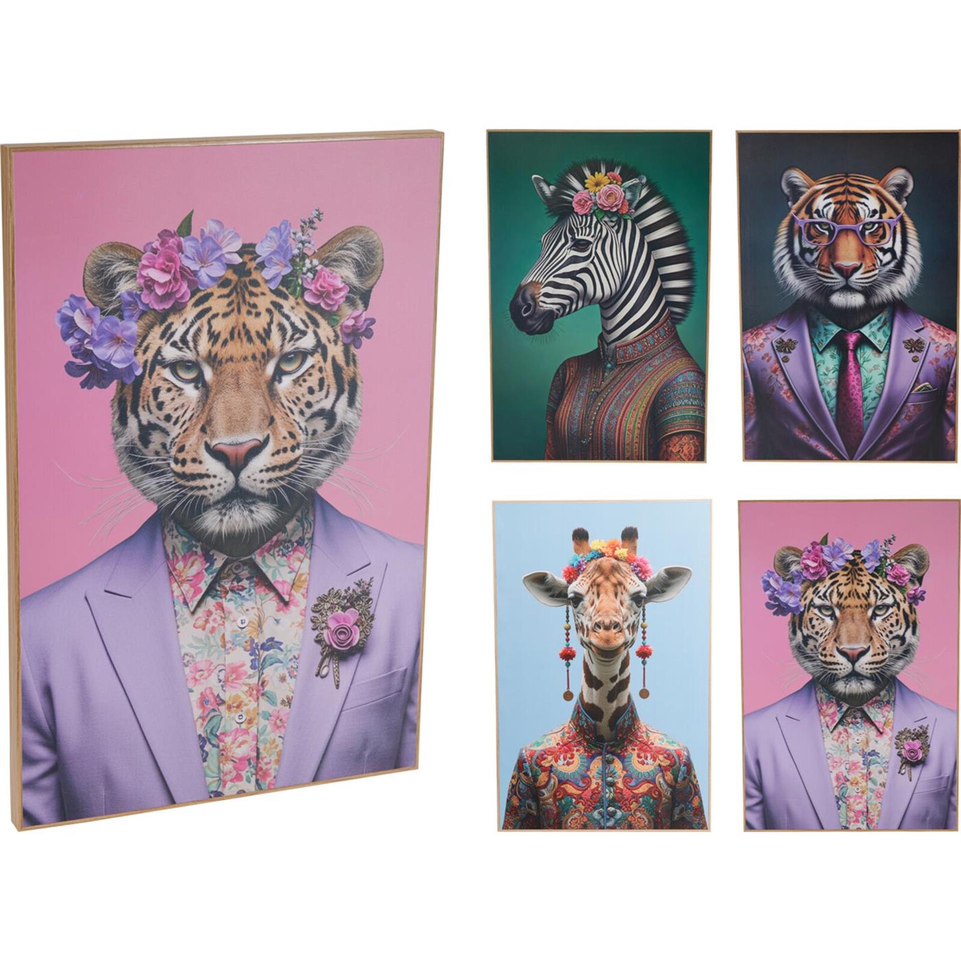 Décoration murale style maison têtes d'animaux avec fleur 38x58cm