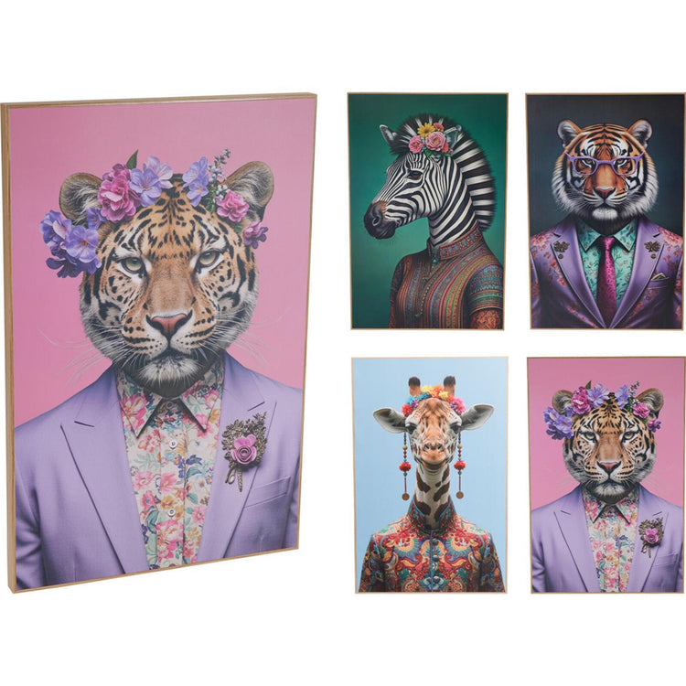 Décoration murale style maison têtes d'animaux avec fleur 38x58cm
