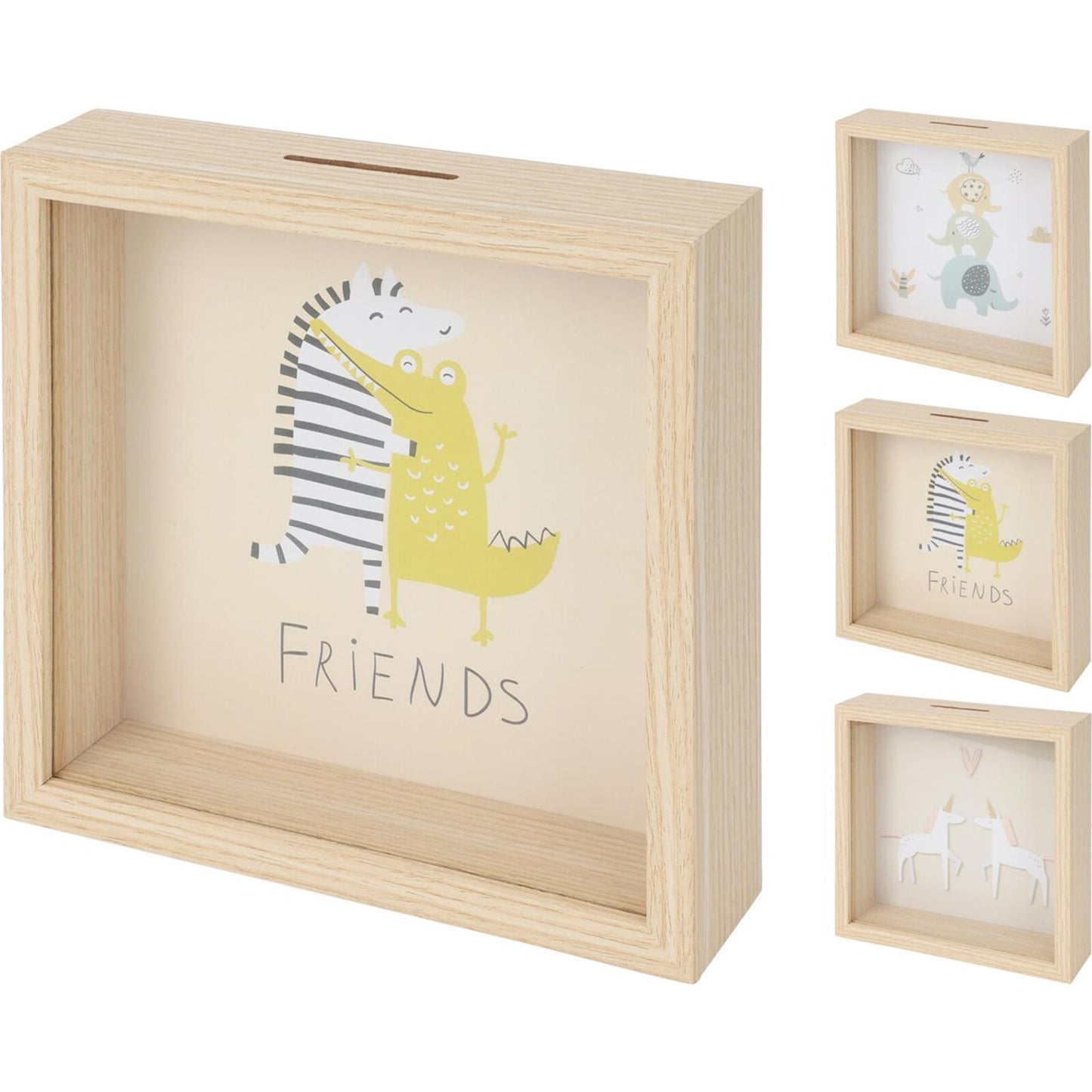 Tirelire en bois style maison avec image d'enfant