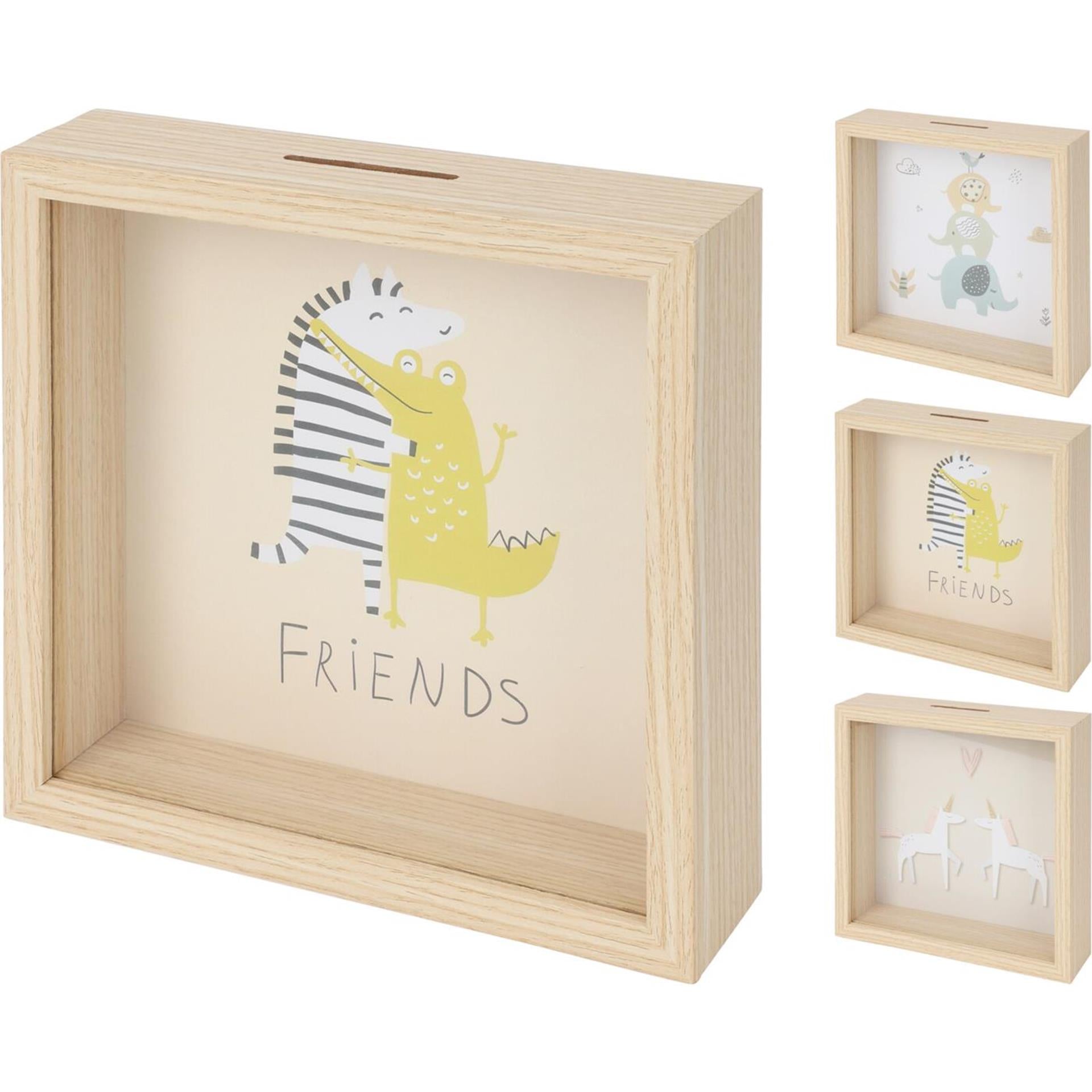 Tirelire en bois style maison avec image d'enfant