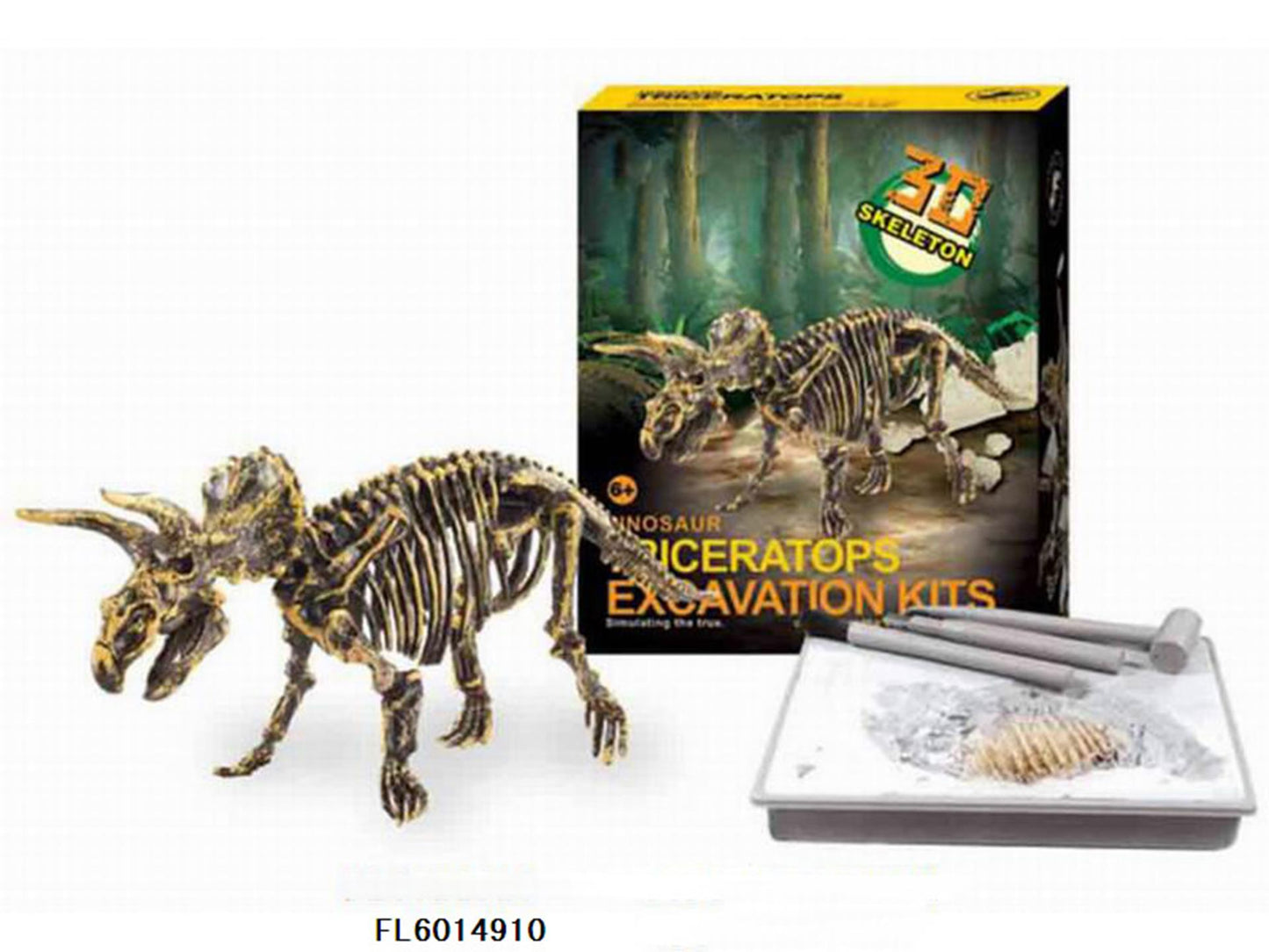 Aro sculptant un squelette de dinosaure tricératops 23cm