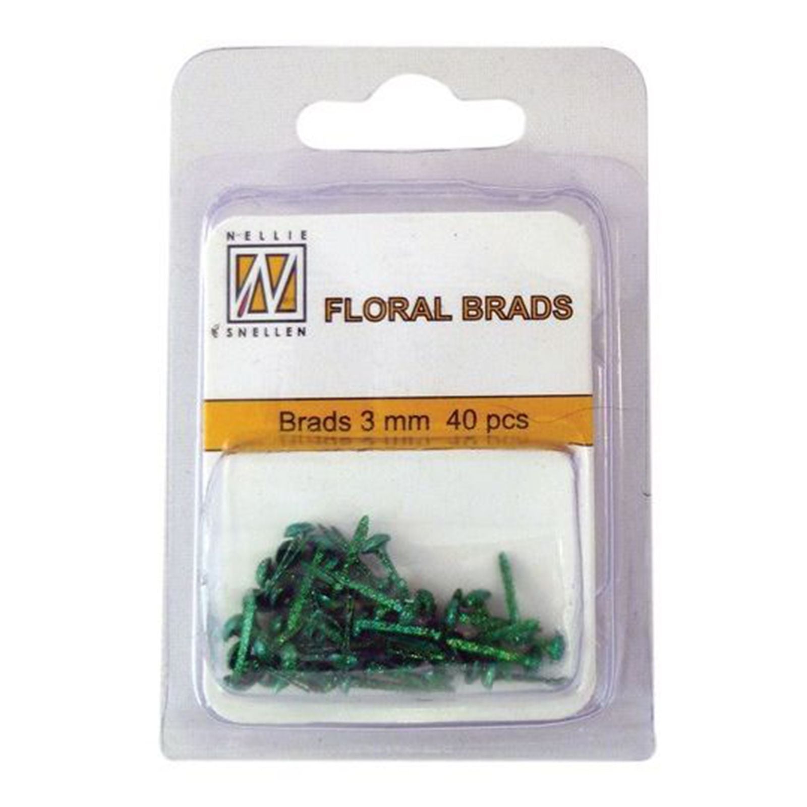 Le choix de Nellie • Attaches parisiennes à paillettes florales 3 mm. Paquet de 40 pièces bouteille verte 348h