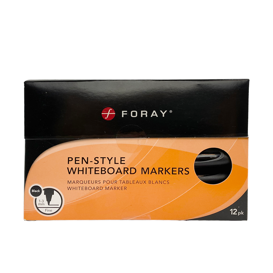 Foray marqueurs pour tableau blanc style stylo noir 12 pièces