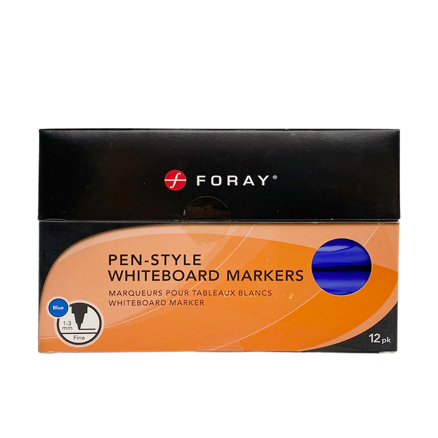 Foray marqueurs pour tableau blanc style stylo bleu 12 pièces