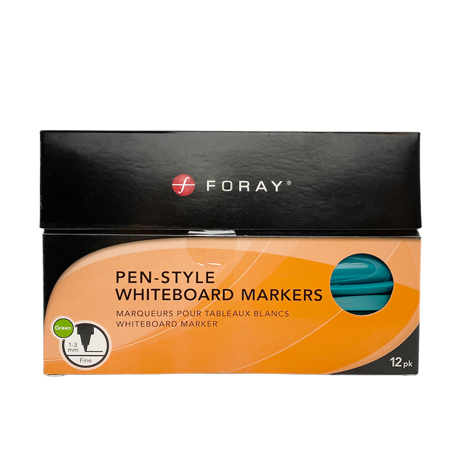 Foray marqueurs pour tableau blanc style stylo vert 12 pièces
