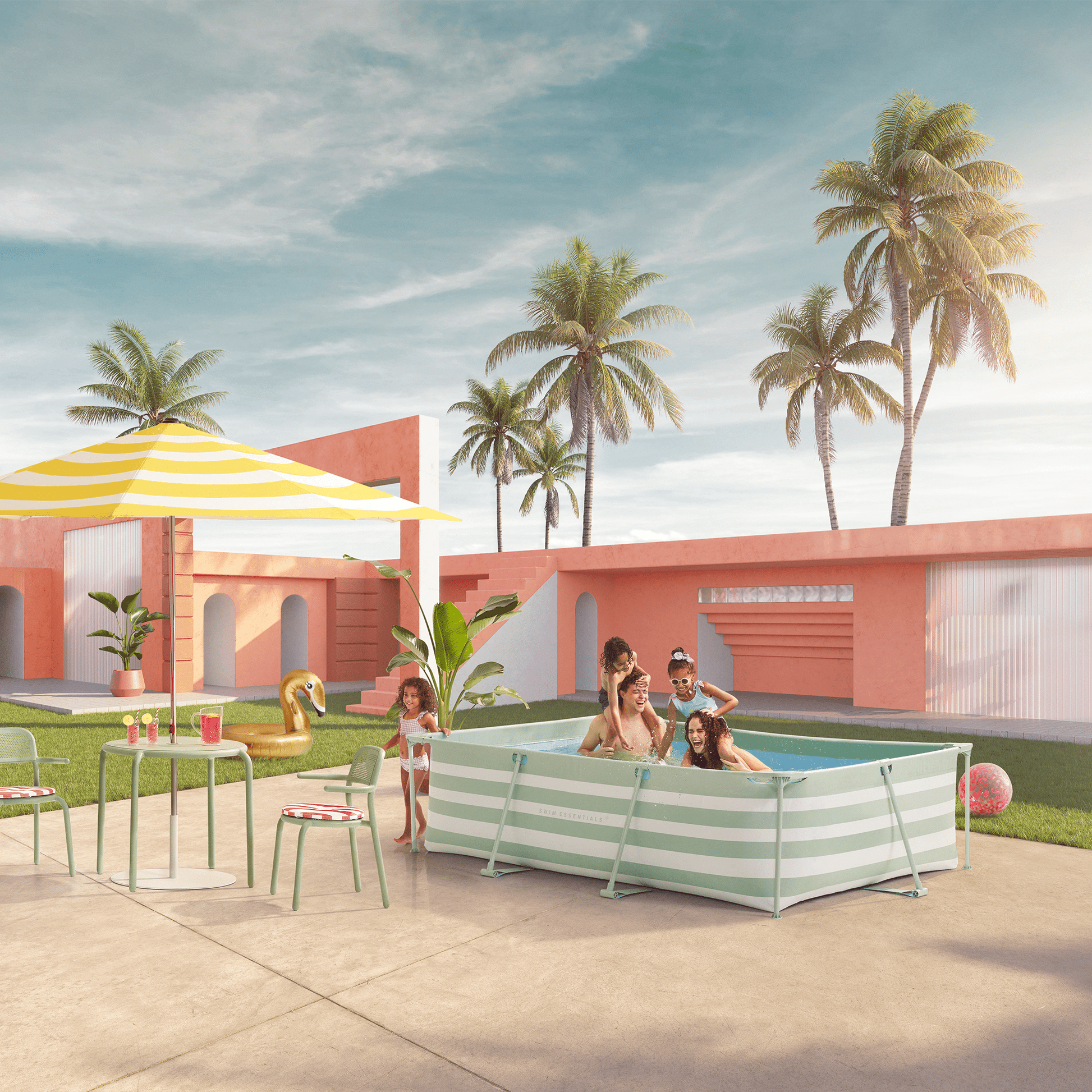 Essence | Piscine de design blanc vert 300x200x75 cm incl. Accessoires