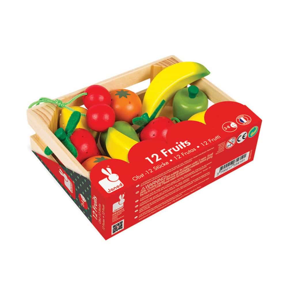 Janod 12 morceaux de fruits en bois en boîte en bois