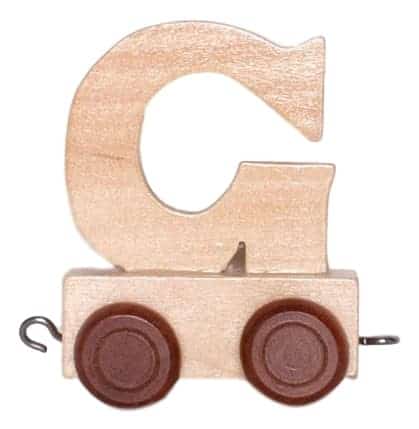 Lettre en bois G avec des roues de 6 cm de haut
