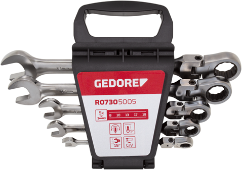 Gedore Red Ringratel-Steek Keys Set avec un joint de genou SW 8-19 mm 5 pièces