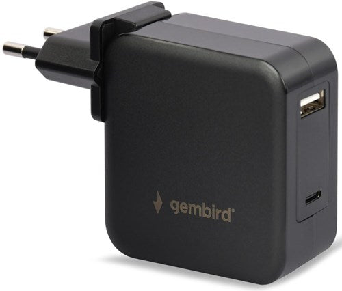 Gembird USB-C chargeur rapide alimentation pour ordinateur portable 60W USB + USB-C noir - 9550195