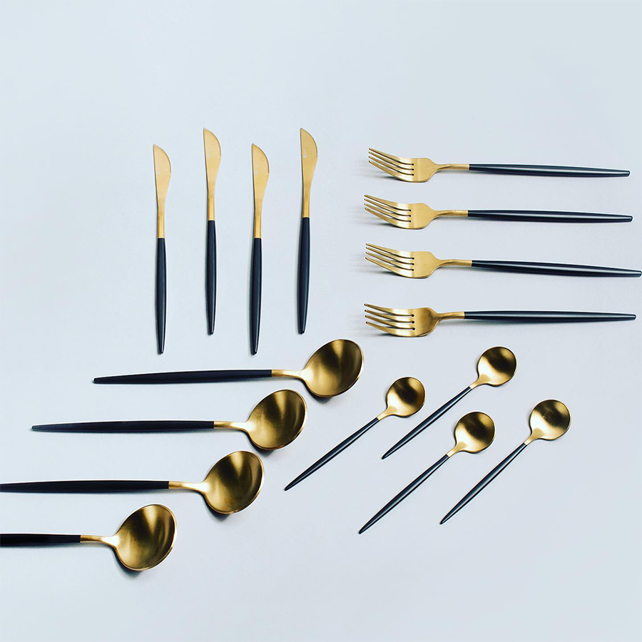 Gemeo service de couverts serwa or noir mat 16 pièces