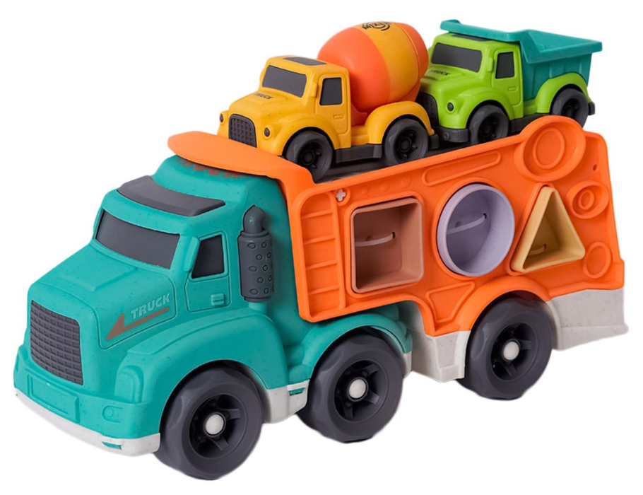 Camion en bioplastique Bio Toys avec trieur de formes - incl. 2 petits chariots
