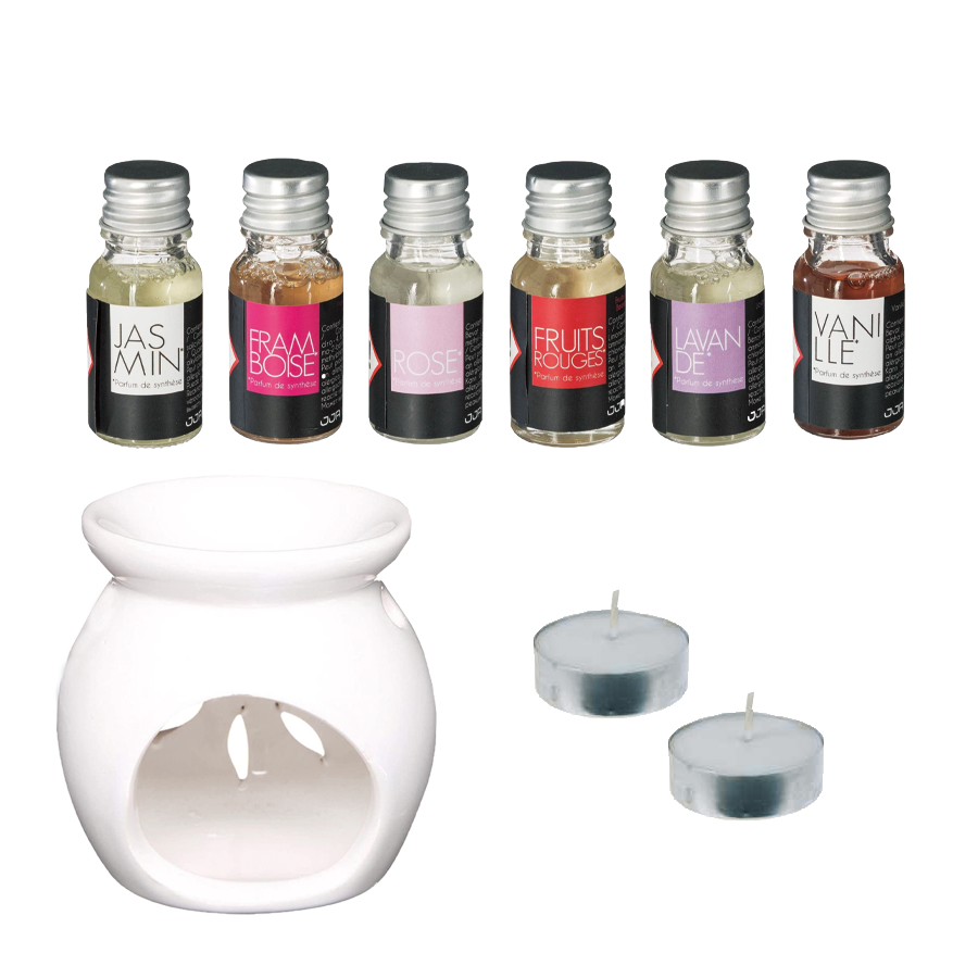 Brûleur de parfum lot de 6 huiles parfumées