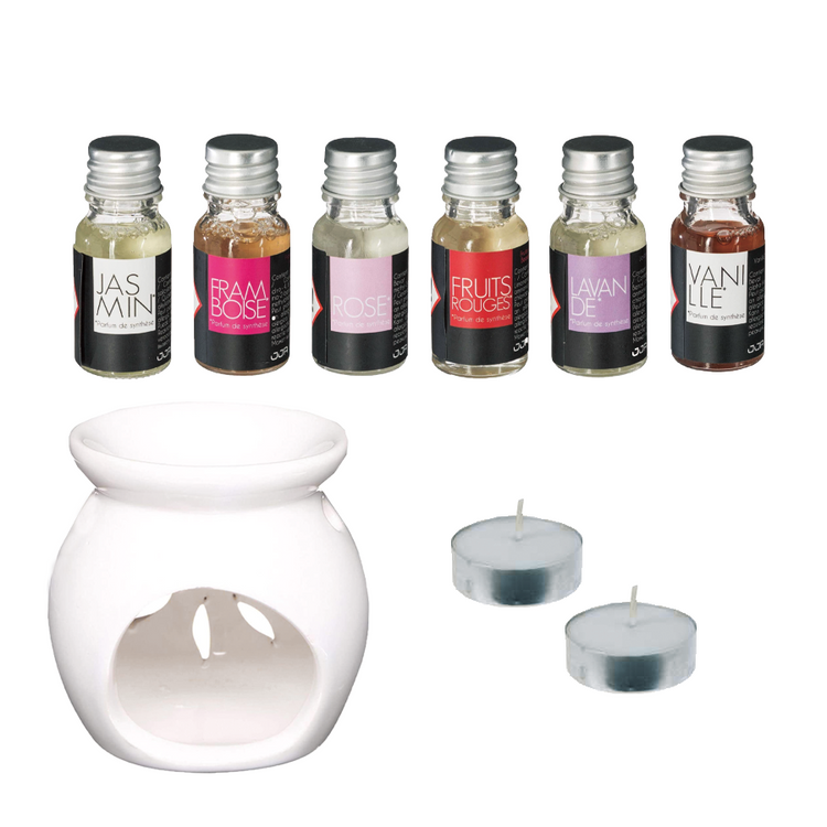 Brûleur de parfum lot de 6 huiles parfumées