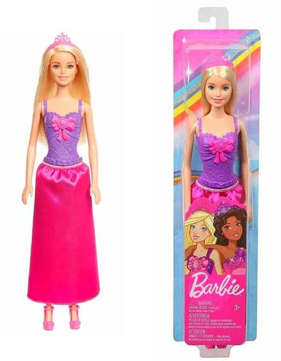 Princesse blonde avec tenue violette et arc rose