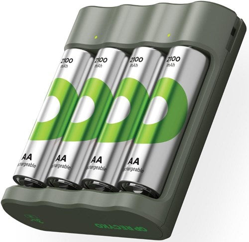 Chargeur de batterie GP USB 3h avec batterie 4x2100ma AA | promo - a3503062