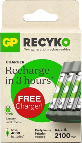 Chargeur de batterie GP USB 3h avec batterie 4x2100ma AA | promo - a3503062