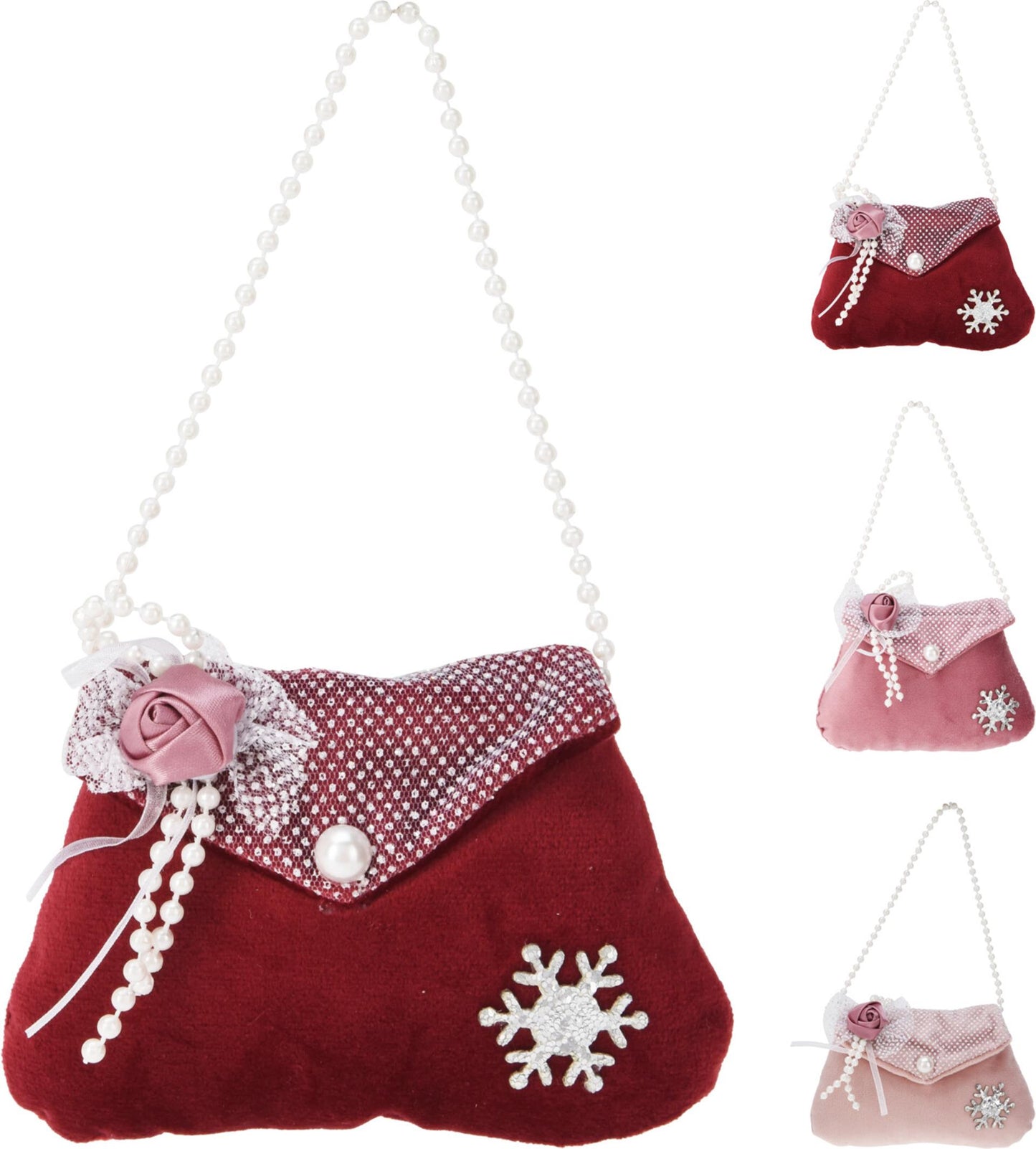 Sac pendentif de Noël Home styling avec rose et perles 8cm