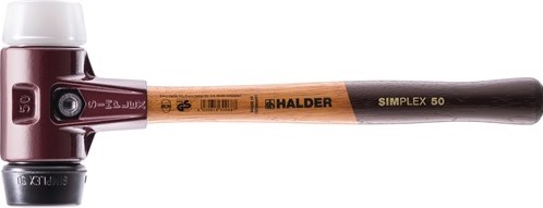 Marteau en plastique Halder | longueur 350 mm principal d. 50 mm | bois mi-dur | caoutchouc noir superplastique blanc | 1 pièce - 3027.050 3027.050