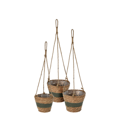 Set de pots de fleurs suspendus quenouilles feuilles vert foncé 3 pièces