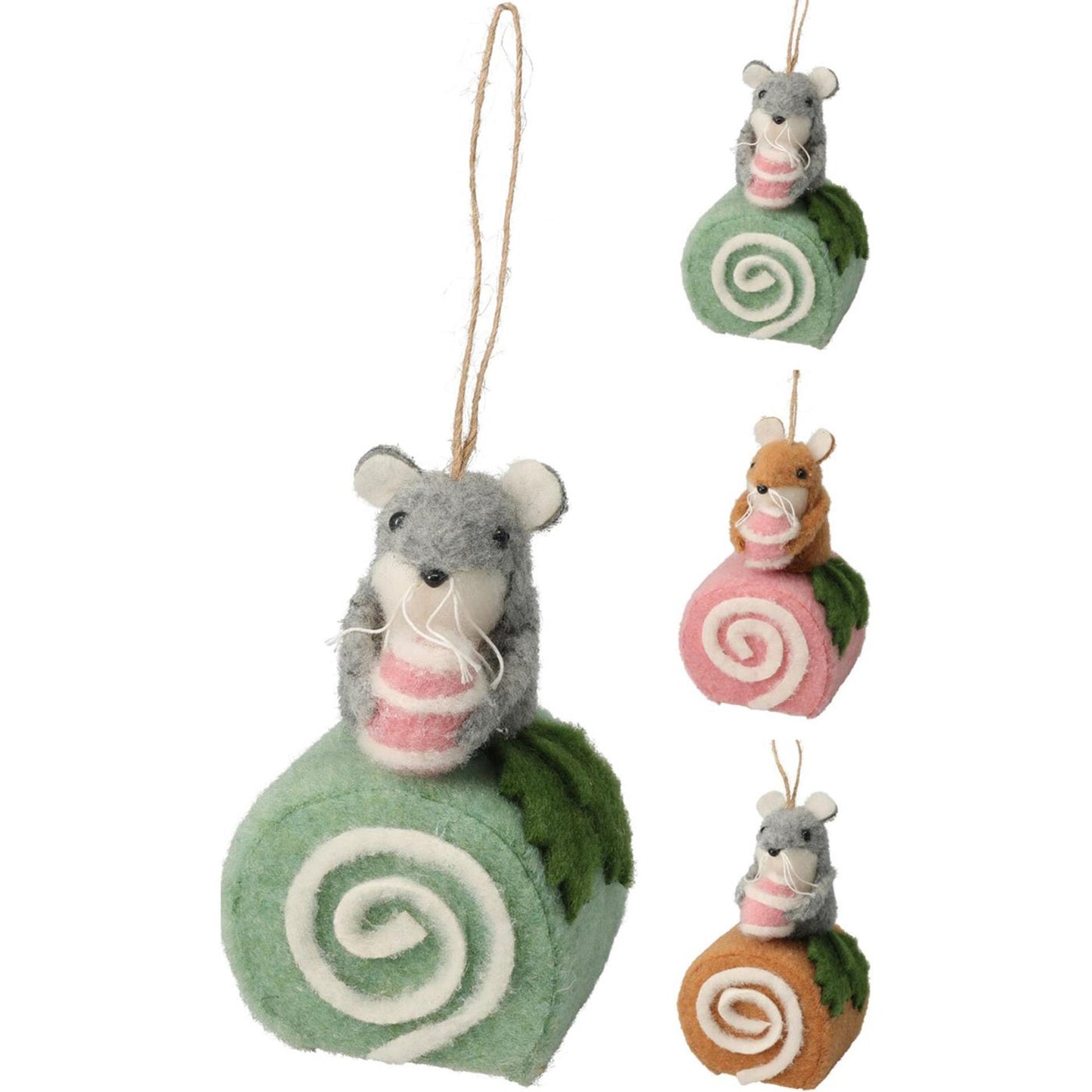 Décoration à suspendre en feutre, souris sur gâteau, style maison, 12cm