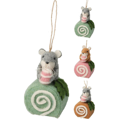 Décoration à suspendre en feutre, souris sur gâteau, style maison, 12cm